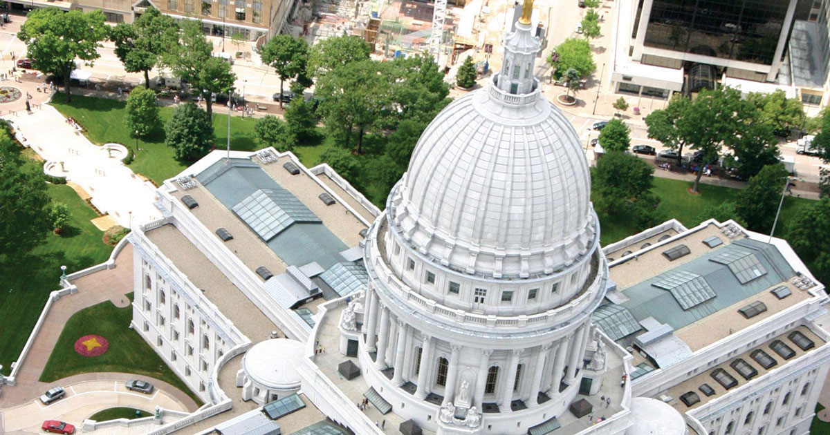 aerial view of Wisconsin State Capitol dome