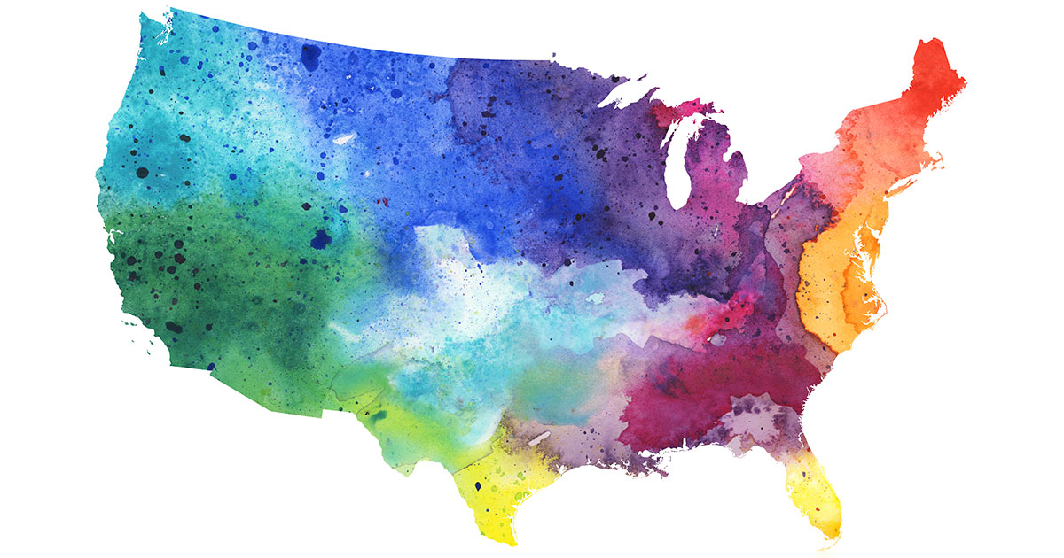 water color map of America